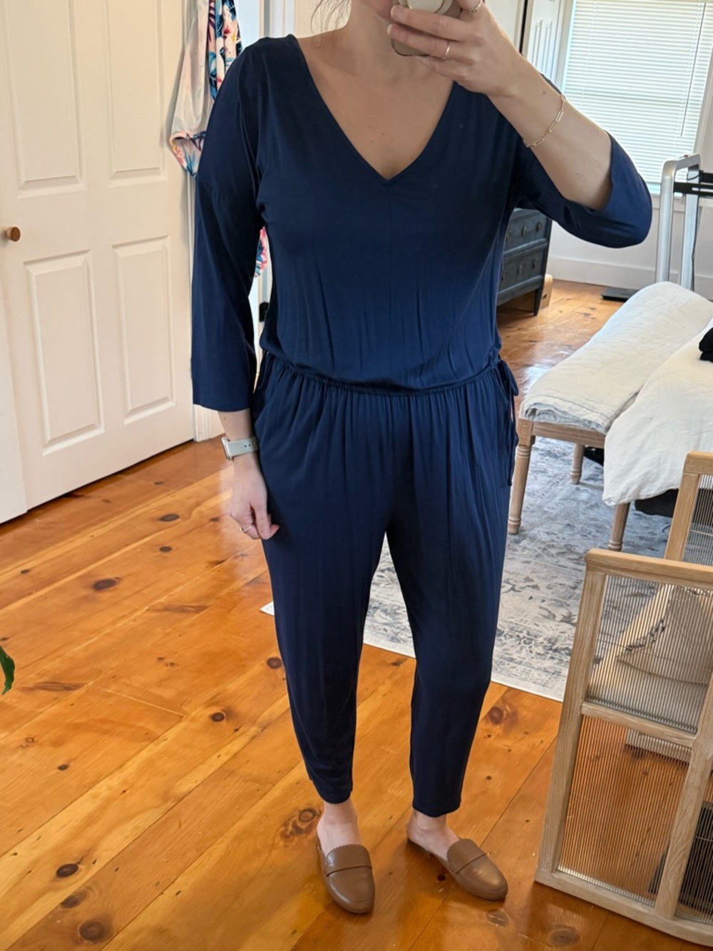 GAP Navy V-Neck 3/4 Sleeve Jumpsuit